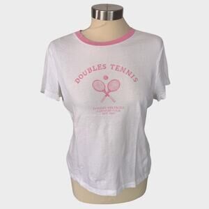 Tommy Hilfiger Large Doubles Tennis Womens White with Pink Short Sleeve TShirt